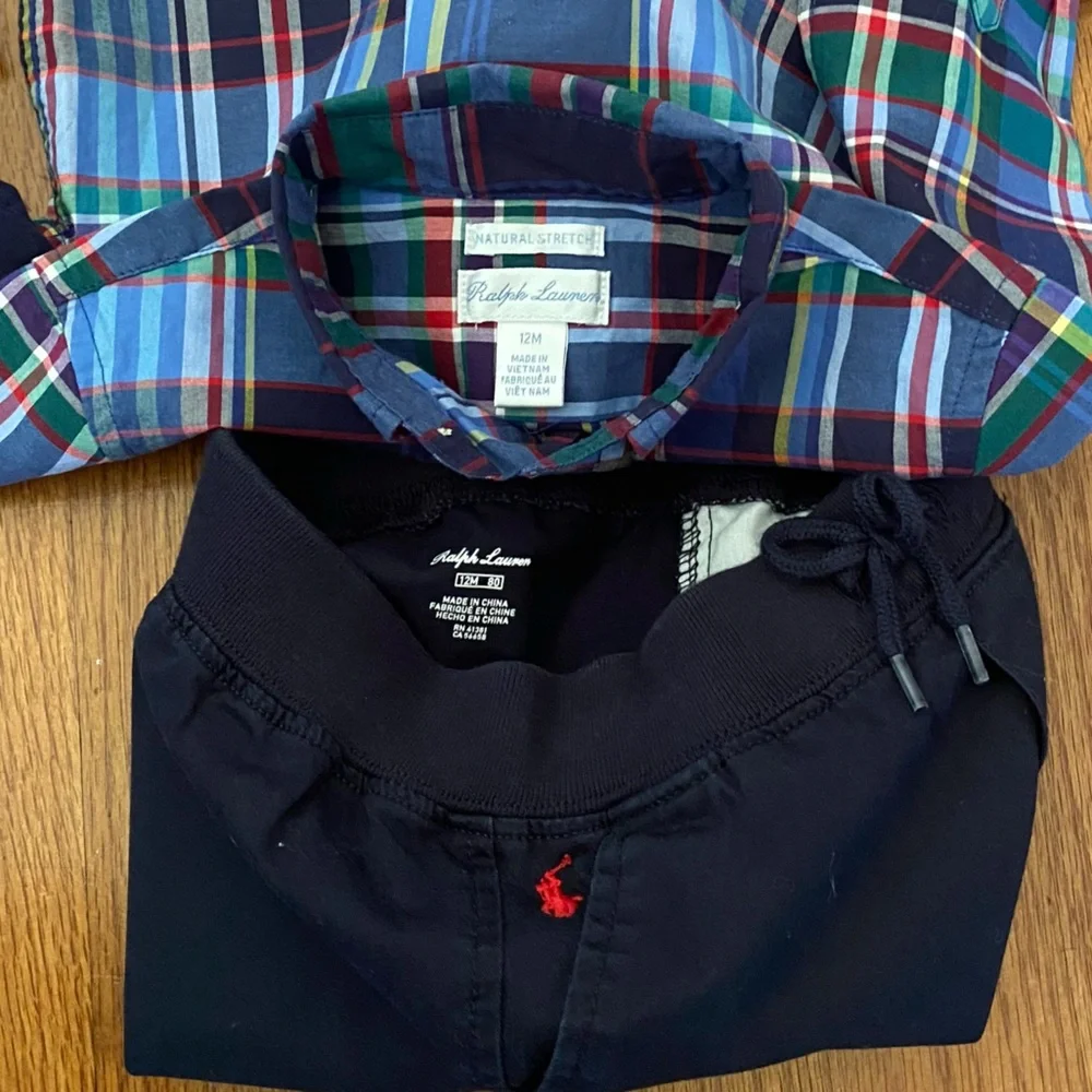 Ralph Lauren Kids Plaid Long Sleeve Shirt and chino Pants Set